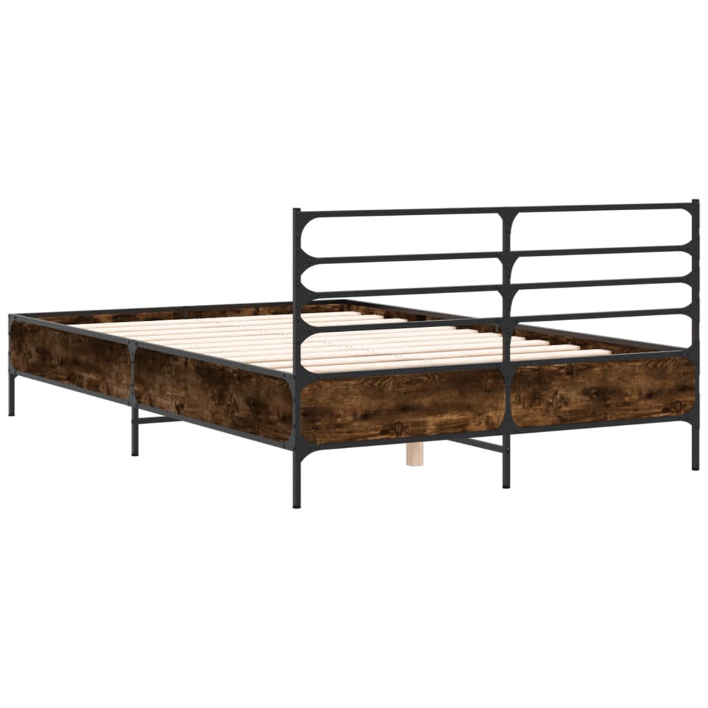 Bedframe bewerkt hout metaal gerookt eikenkleurig 120x190 cm is nu te koop bij PeponiXL, paradijselijk wonen!