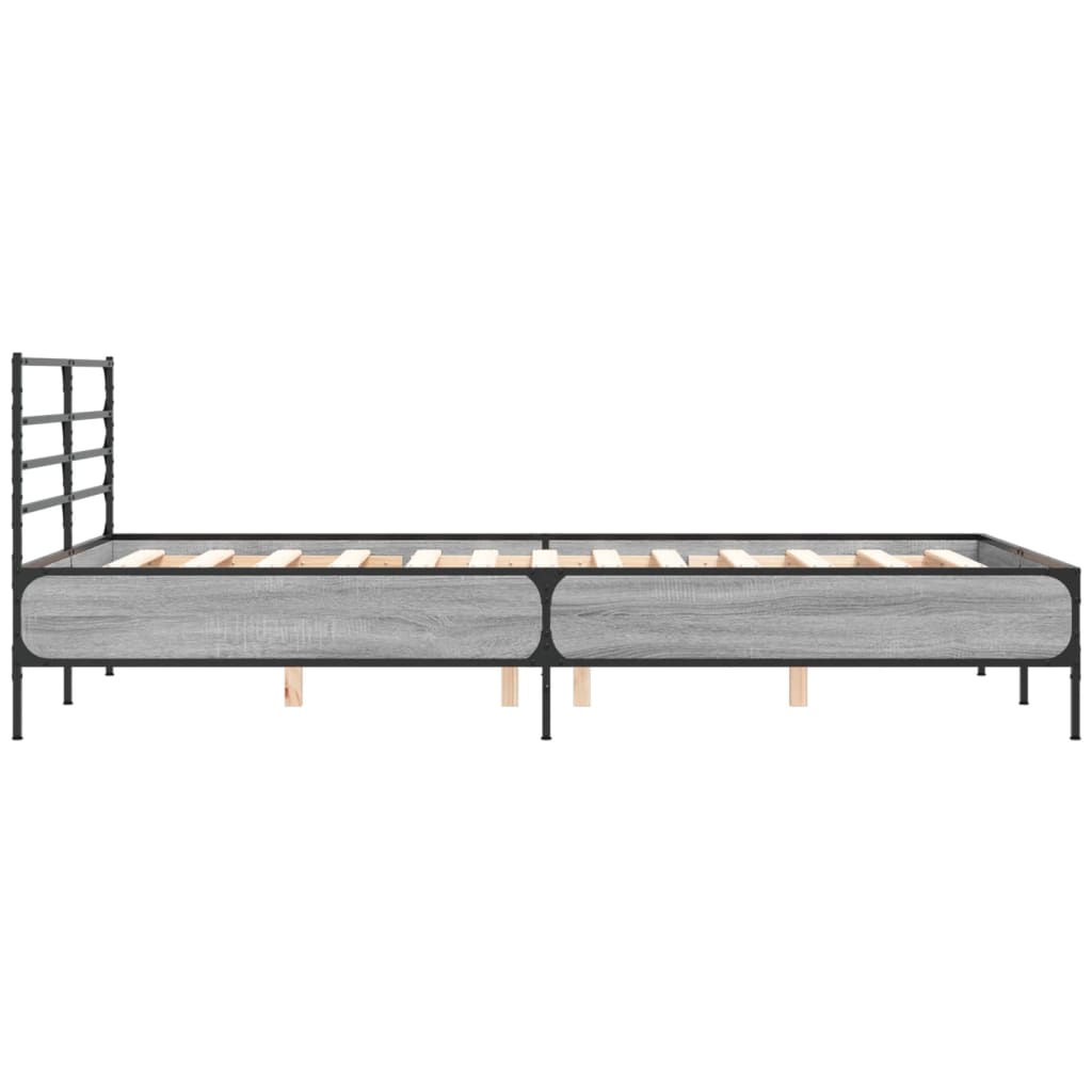 Bedframe bewerkt hout metaal grijs sonoma eiken 120x190 cm is nu te koop bij PeponiXL, paradijselijk wonen!