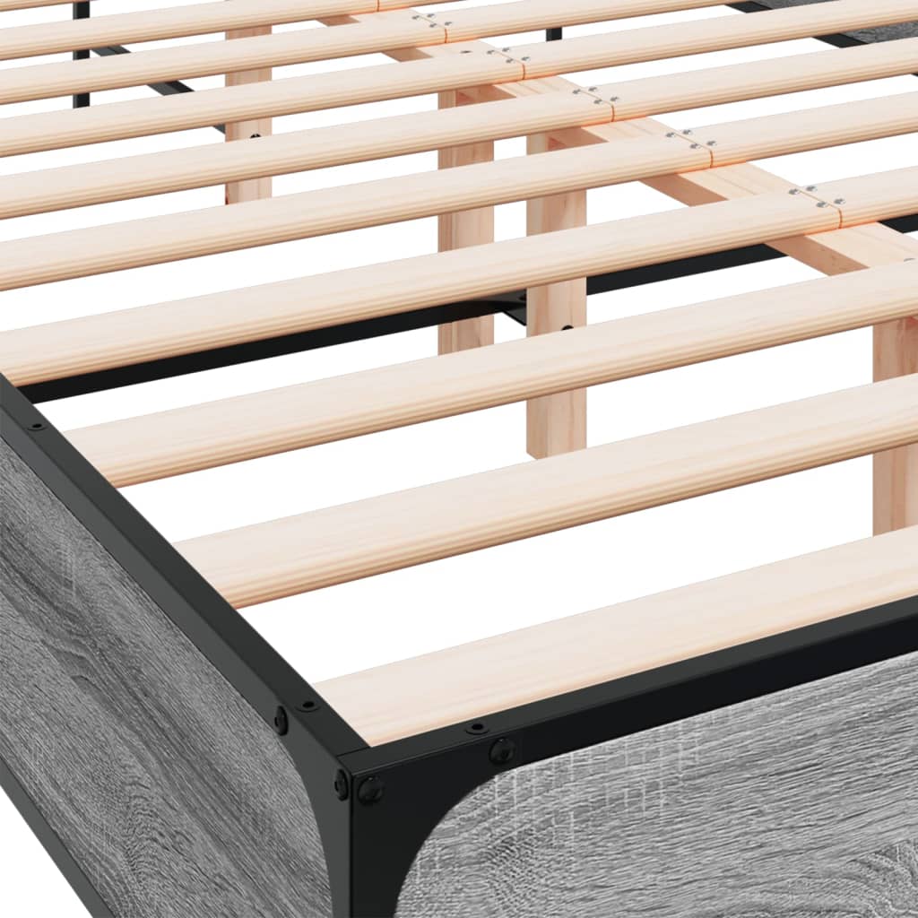 Bedframe bewerkt hout metaal grijs sonoma eiken 120x190 cm is nu te koop bij PeponiXL, paradijselijk wonen!