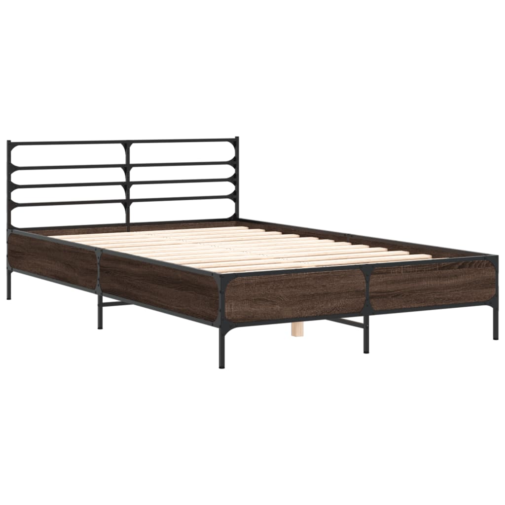 Bedframe bewerkt hout metaal bruin eikenkleur 120x190 cm is nu te koop bij PeponiXL, paradijselijk wonen!