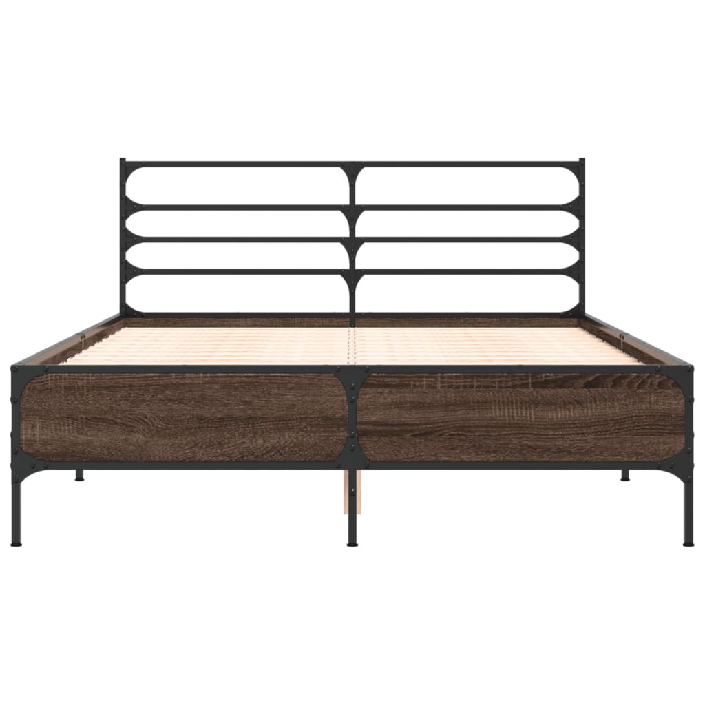 Bedframe bewerkt hout metaal bruin eikenkleur 120x190 cm is nu te koop bij PeponiXL, paradijselijk wonen!