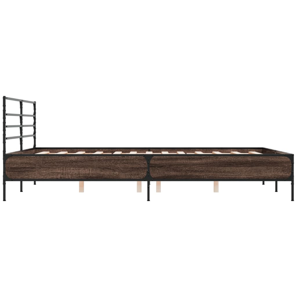 Bedframe bewerkt hout metaal bruin eikenkleur 120x190 cm is nu te koop bij PeponiXL, paradijselijk wonen!