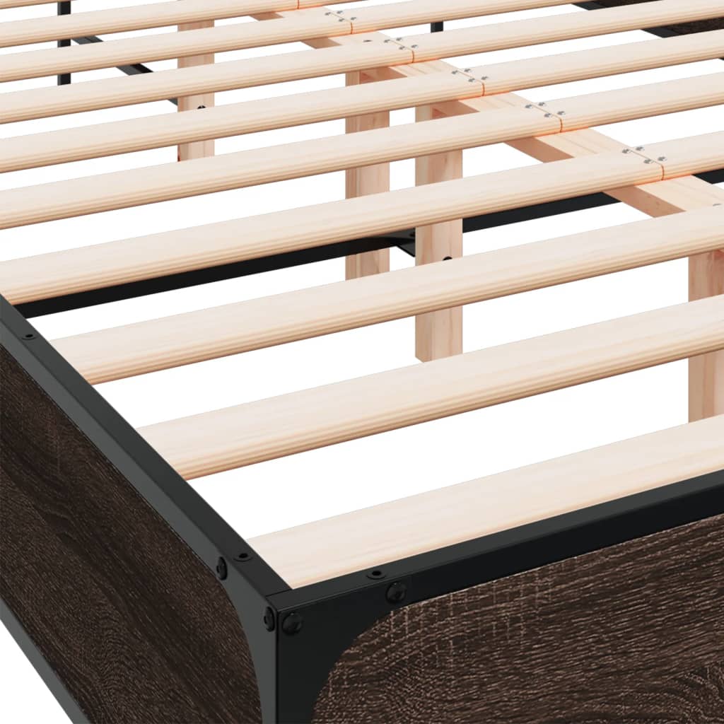 Bedframe bewerkt hout metaal bruin eikenkleur 120x190 cm is nu te koop bij PeponiXL, paradijselijk wonen!