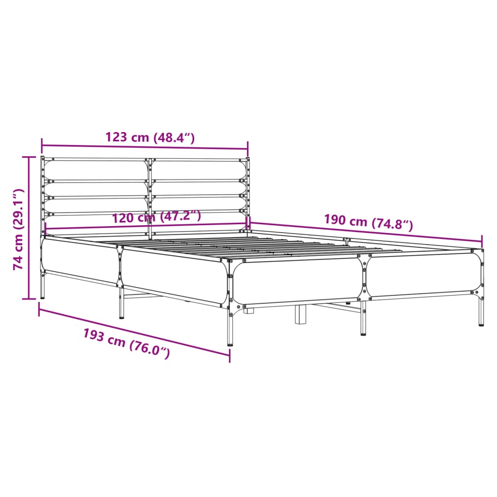 Bedframe bewerkt hout metaal bruin eikenkleur 120x190 cm is nu te koop bij PeponiXL, paradijselijk wonen!