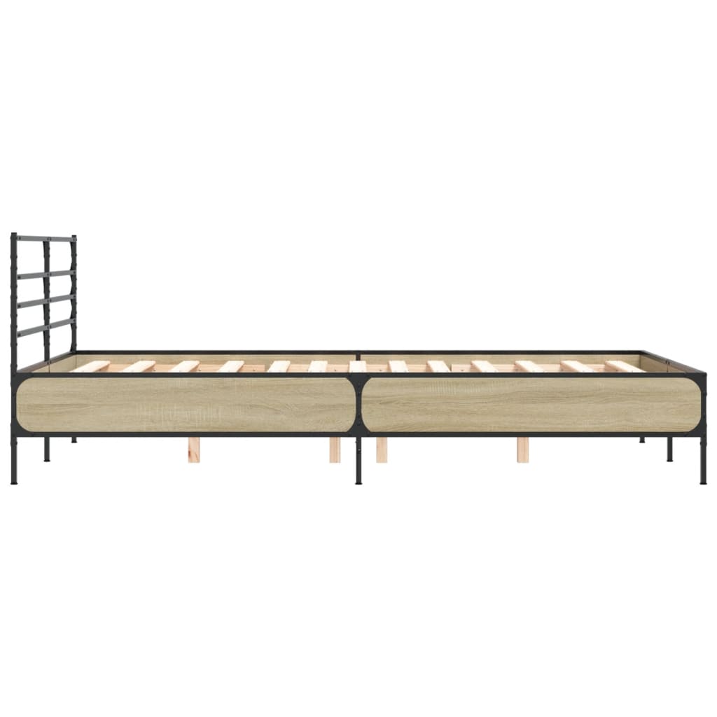 Bedframe bewerkt hout metaal sonoma eikenkleurig 135x190 cm is nu te koop bij PeponiXL, paradijselijk wonen!