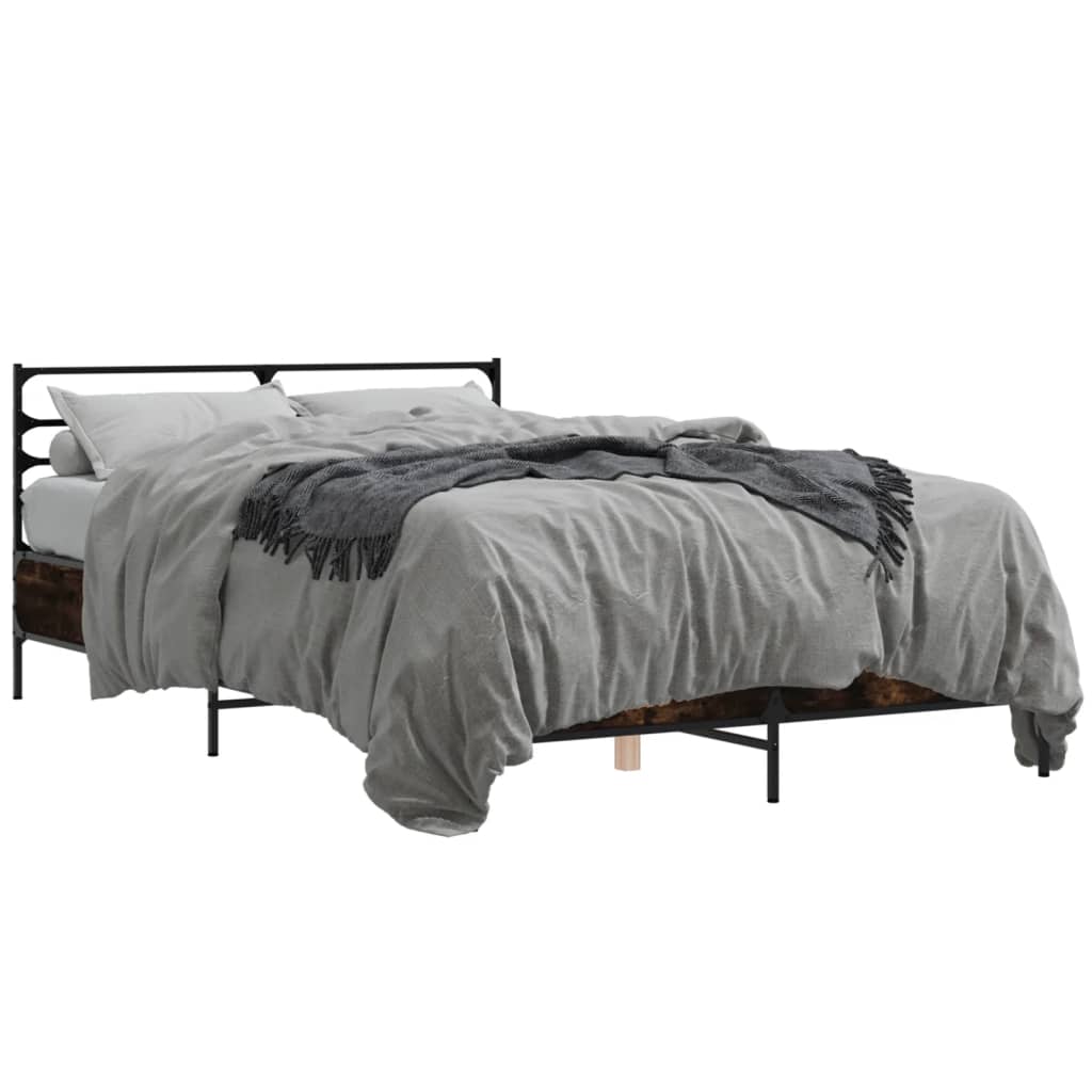 Bedframe bewerkt hout metaal gerookt eikenkleurig 135x190 cm is nu te koop bij PeponiXL, paradijselijk wonen!