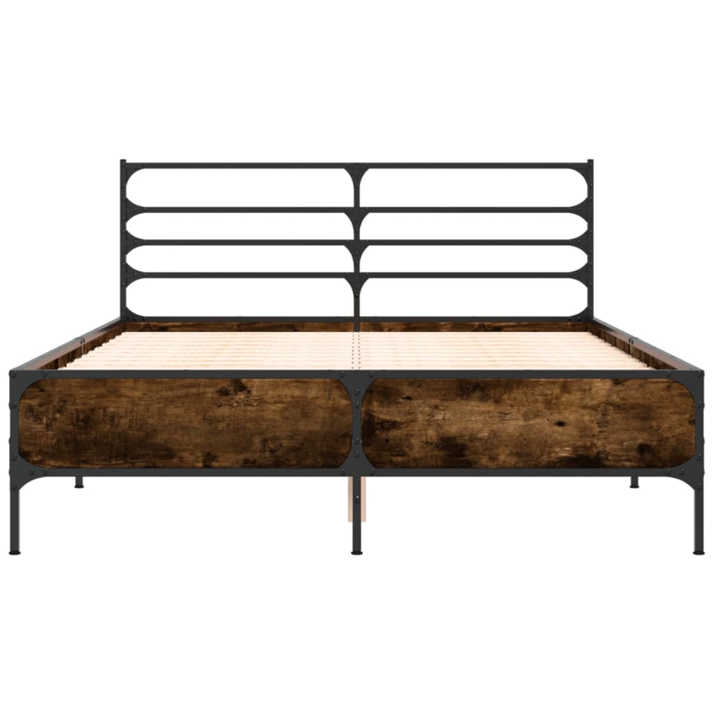 Bedframe bewerkt hout metaal gerookt eikenkleurig 135x190 cm is nu te koop bij PeponiXL, paradijselijk wonen!