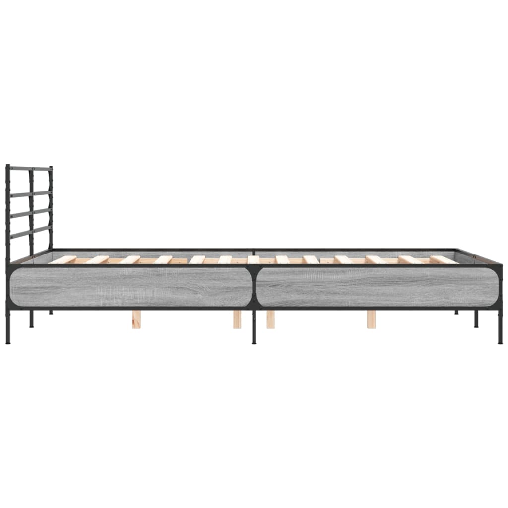 Bedframe bewerkt hout metaal grijs sonoma eiken 135x190 cm is nu te koop bij PeponiXL, paradijselijk wonen!