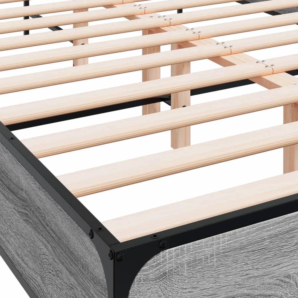 Bedframe bewerkt hout metaal grijs sonoma eiken 135x190 cm is nu te koop bij PeponiXL, paradijselijk wonen!