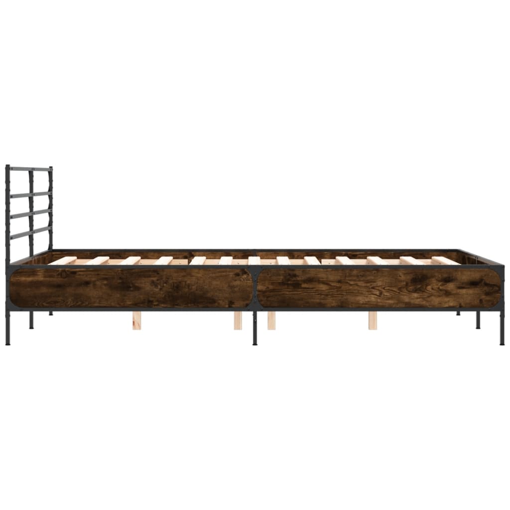 Bedframe bewerkt hout metaal bruin eikenkleur 135x190 cm is nu te koop bij PeponiXL, paradijselijk wonen!