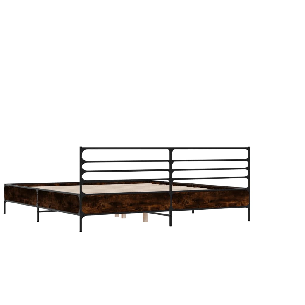 Bedframe bewerkt hout metaal bruin eikenkleur 135x190 cm is nu te koop bij PeponiXL, paradijselijk wonen!