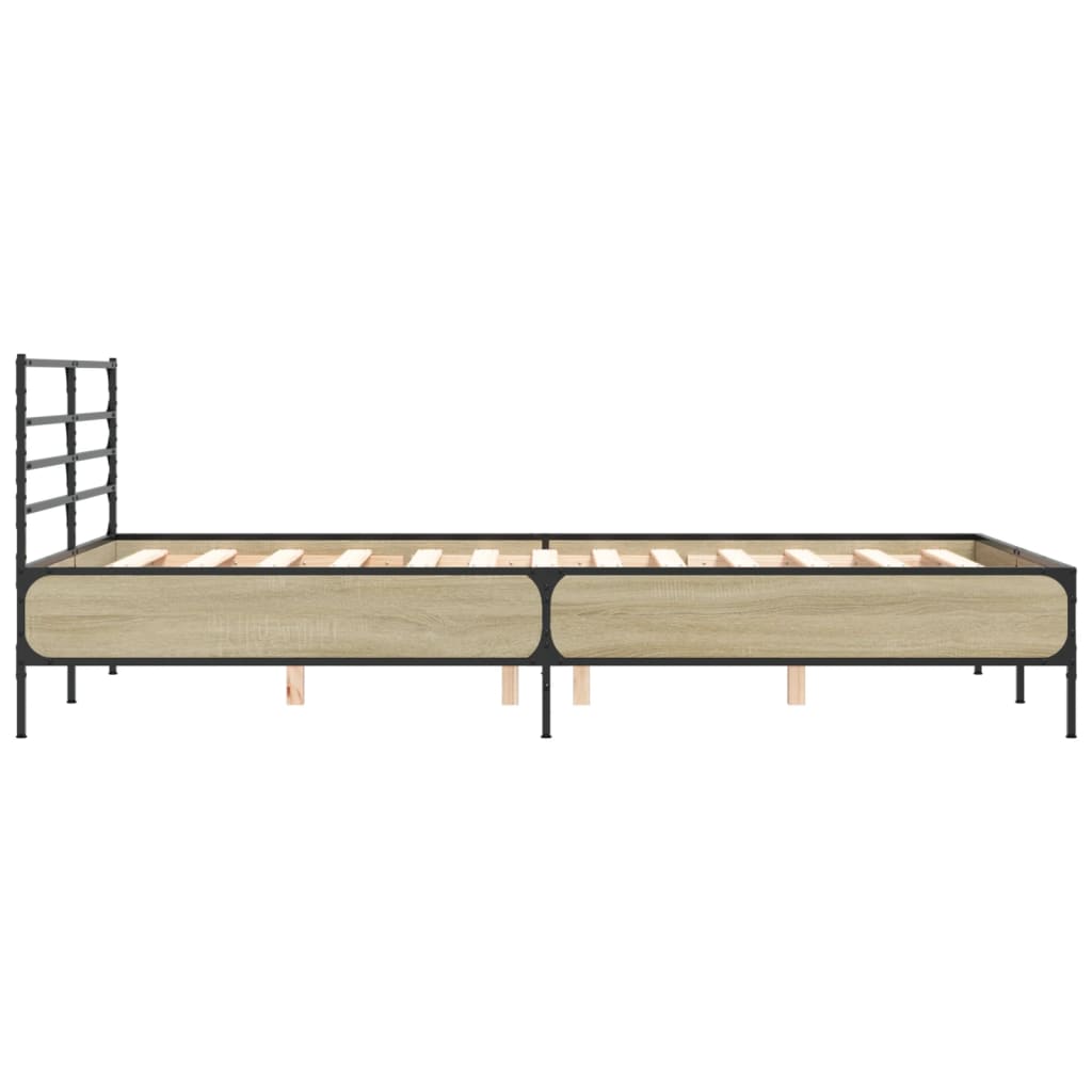 Bedframe bewerkt hout metaal sonoma eikenkleurig 90x190 cm is nu te koop bij PeponiXL, paradijselijk wonen!