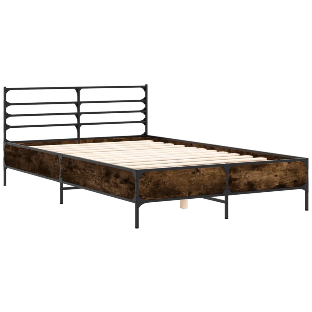 Bedframe bewerkt hout metaal gerookt eikenkleurig 140x190 cm is nu te koop bij PeponiXL, paradijselijk wonen!