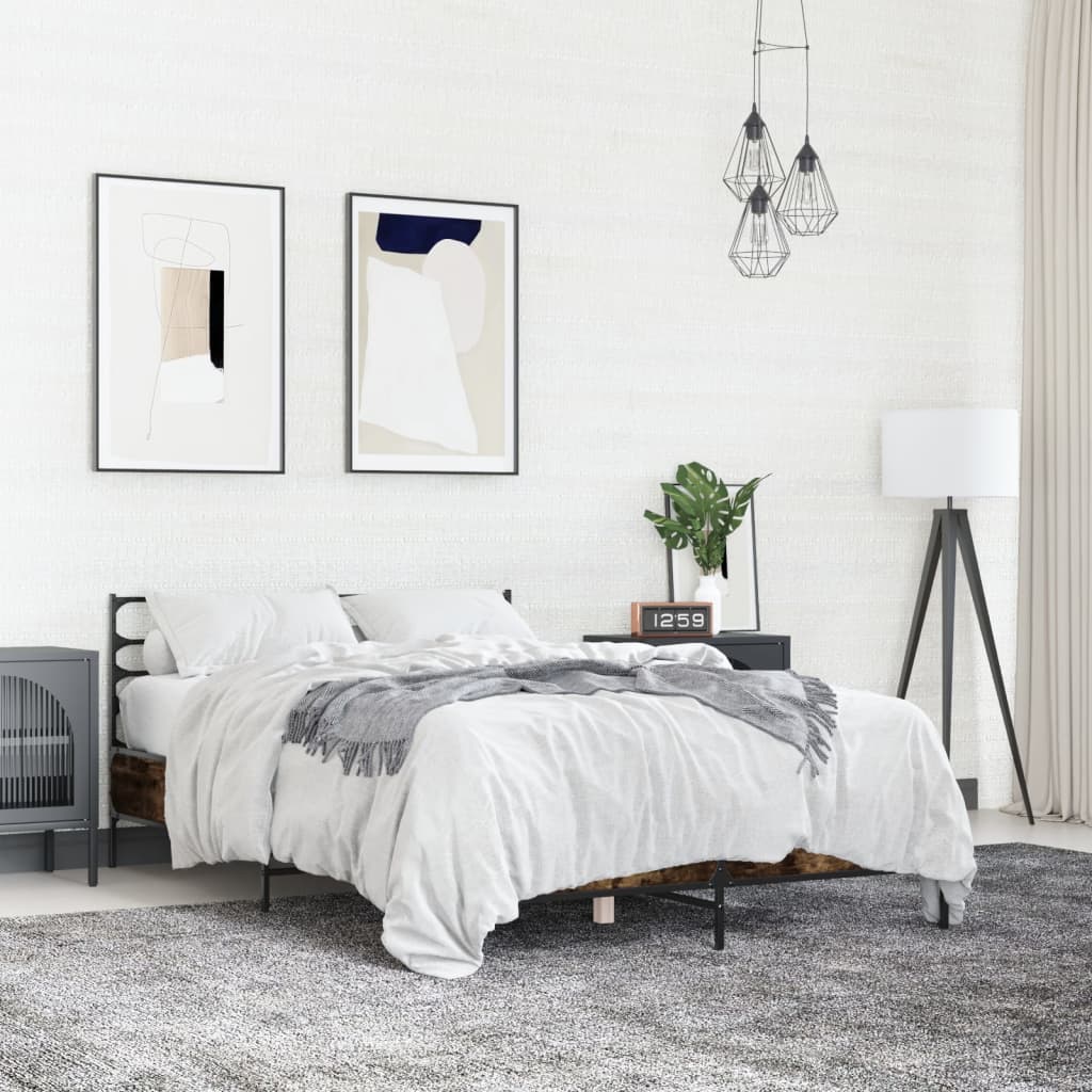 Bedframe bewerkt hout metaal gerookt eikenkleurig 140x190 cm is nu te koop bij PeponiXL, paradijselijk wonen!
