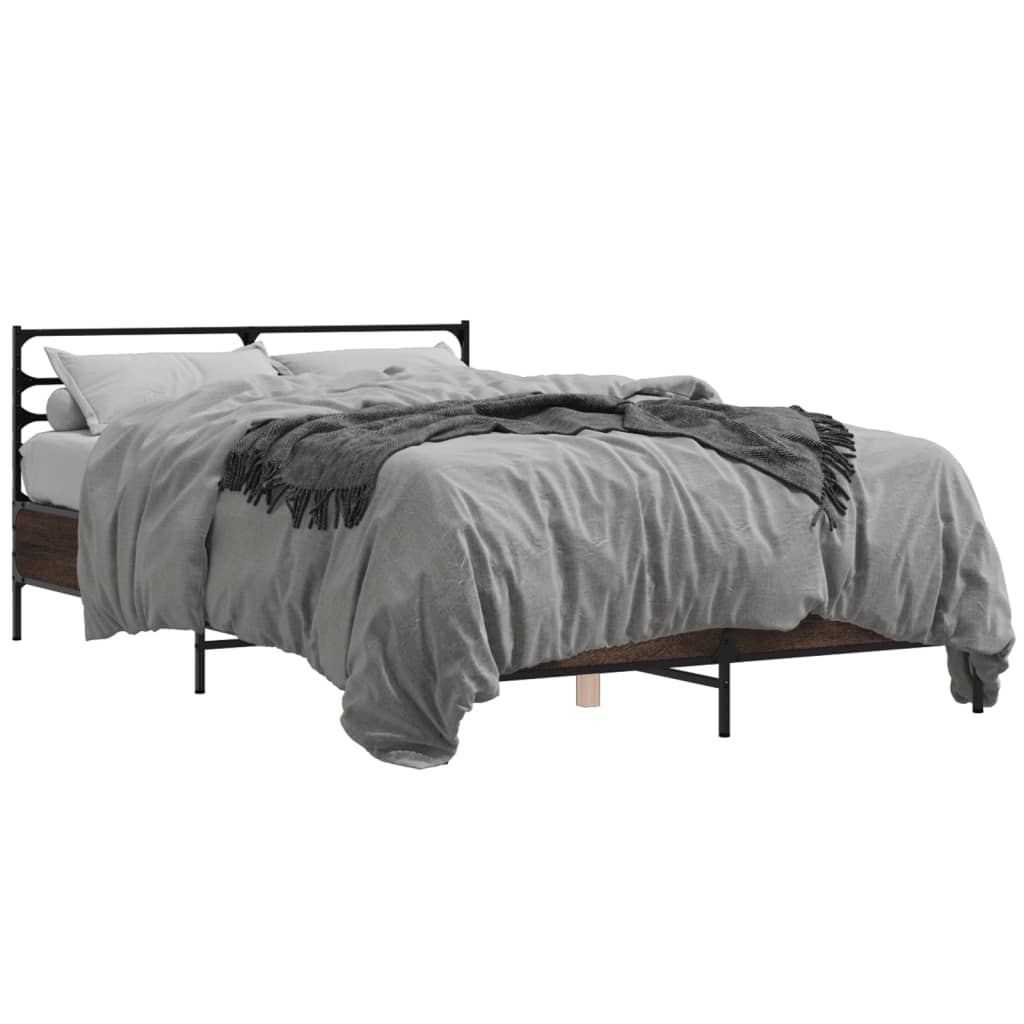 Bedframe bewerkt hout metaal bruin eikenkleur 140x190 cm is nu te koop bij PeponiXL, paradijselijk wonen!