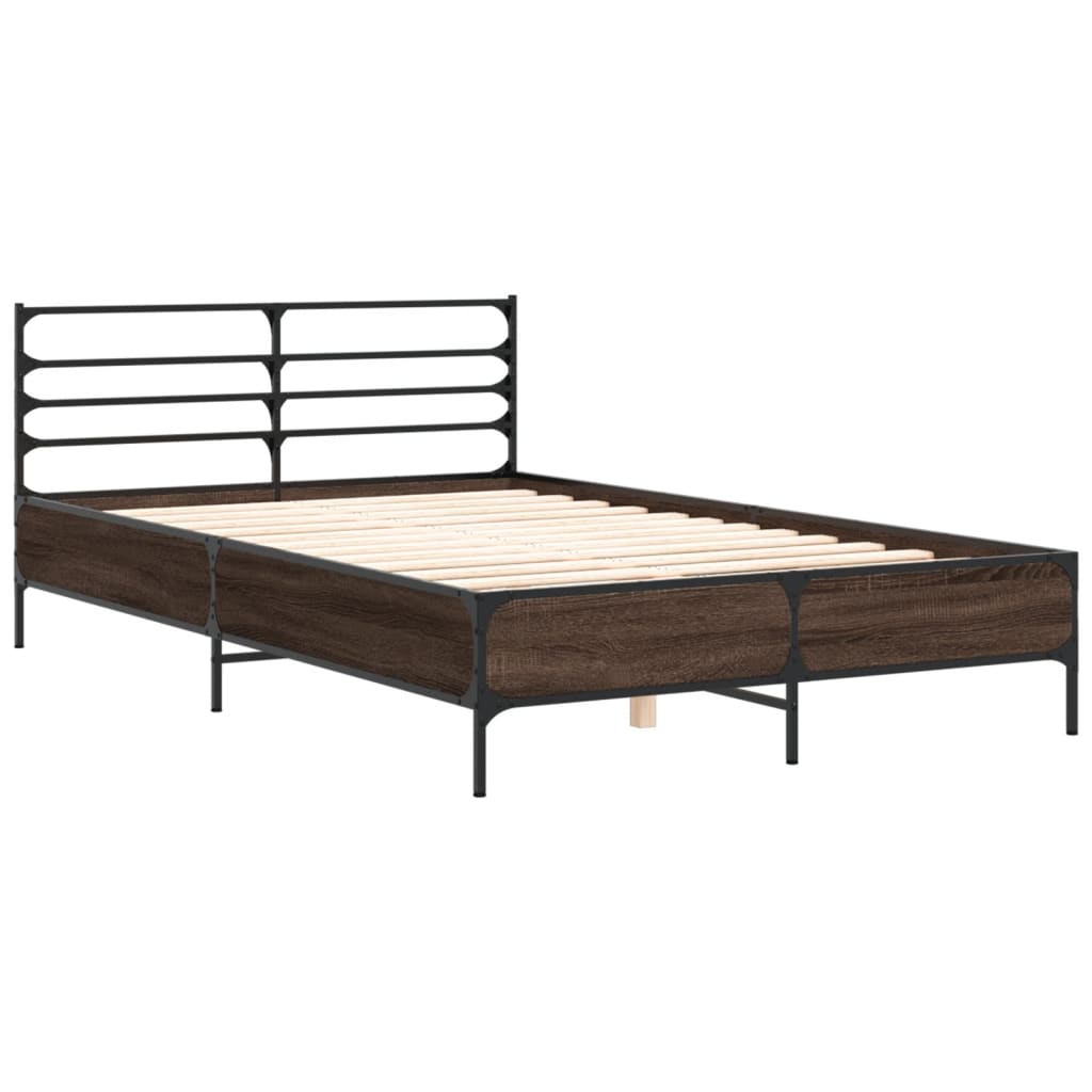 Bedframe bewerkt hout metaal bruin eikenkleur 140x190 cm is nu te koop bij PeponiXL, paradijselijk wonen!