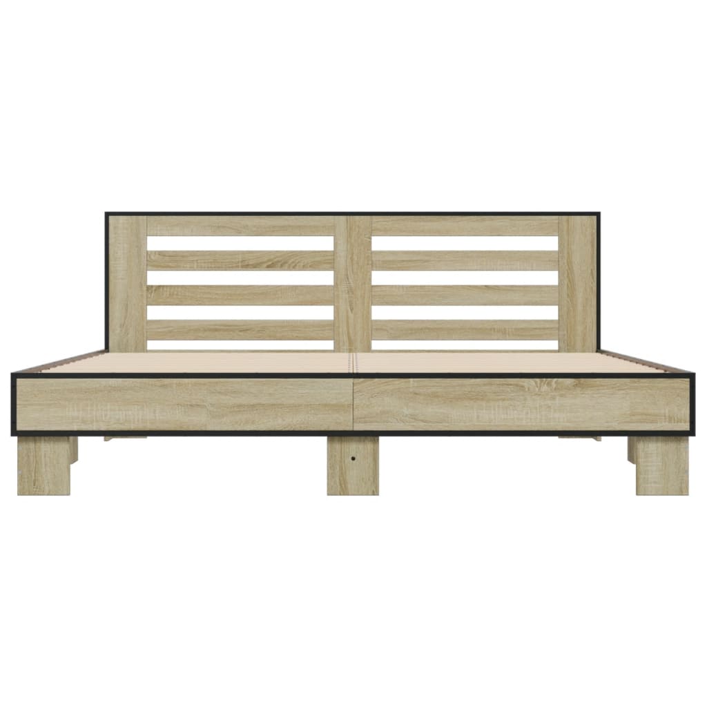 Bedframe bewerkt hout metaal sonoma eikenkleurig 200x200 cm is nu te koop bij PeponiXL, paradijselijk wonen!
