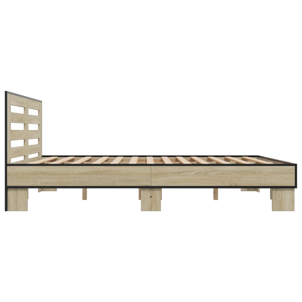 Bedframe bewerkt hout metaal sonoma eikenkleurig 200x200 cm is nu te koop bij PeponiXL, paradijselijk wonen!