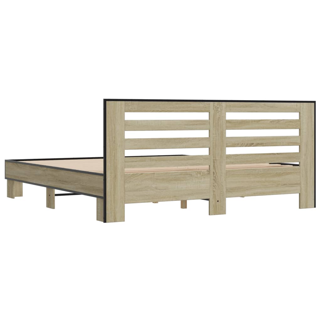 Bedframe bewerkt hout metaal sonoma eikenkleurig 200x200 cm is nu te koop bij PeponiXL, paradijselijk wonen!