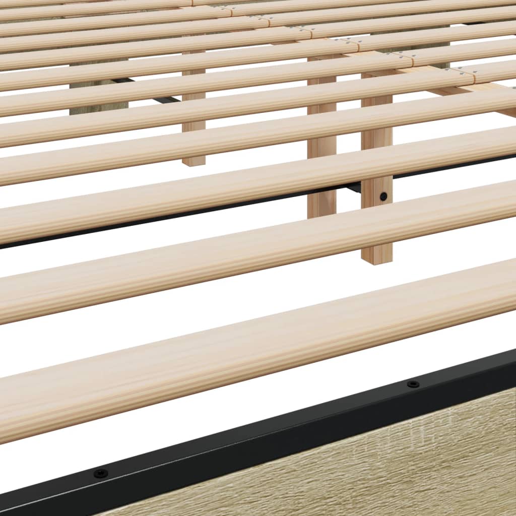 Bedframe bewerkt hout metaal sonoma eikenkleurig 200x200 cm is nu te koop bij PeponiXL, paradijselijk wonen!