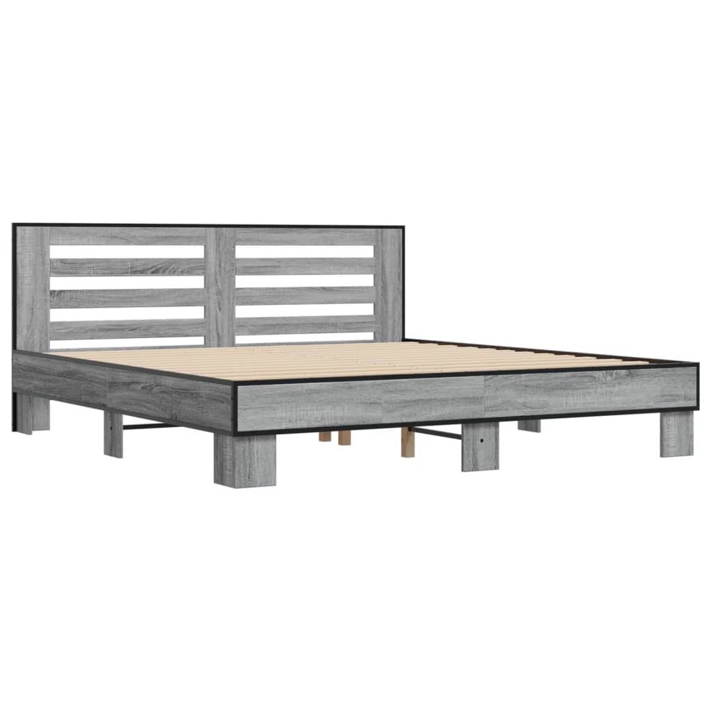 Bedframe bewerkt hout metaal grijs sonoma eiken 200x200 cm is nu te koop bij PeponiXL, paradijselijk wonen!