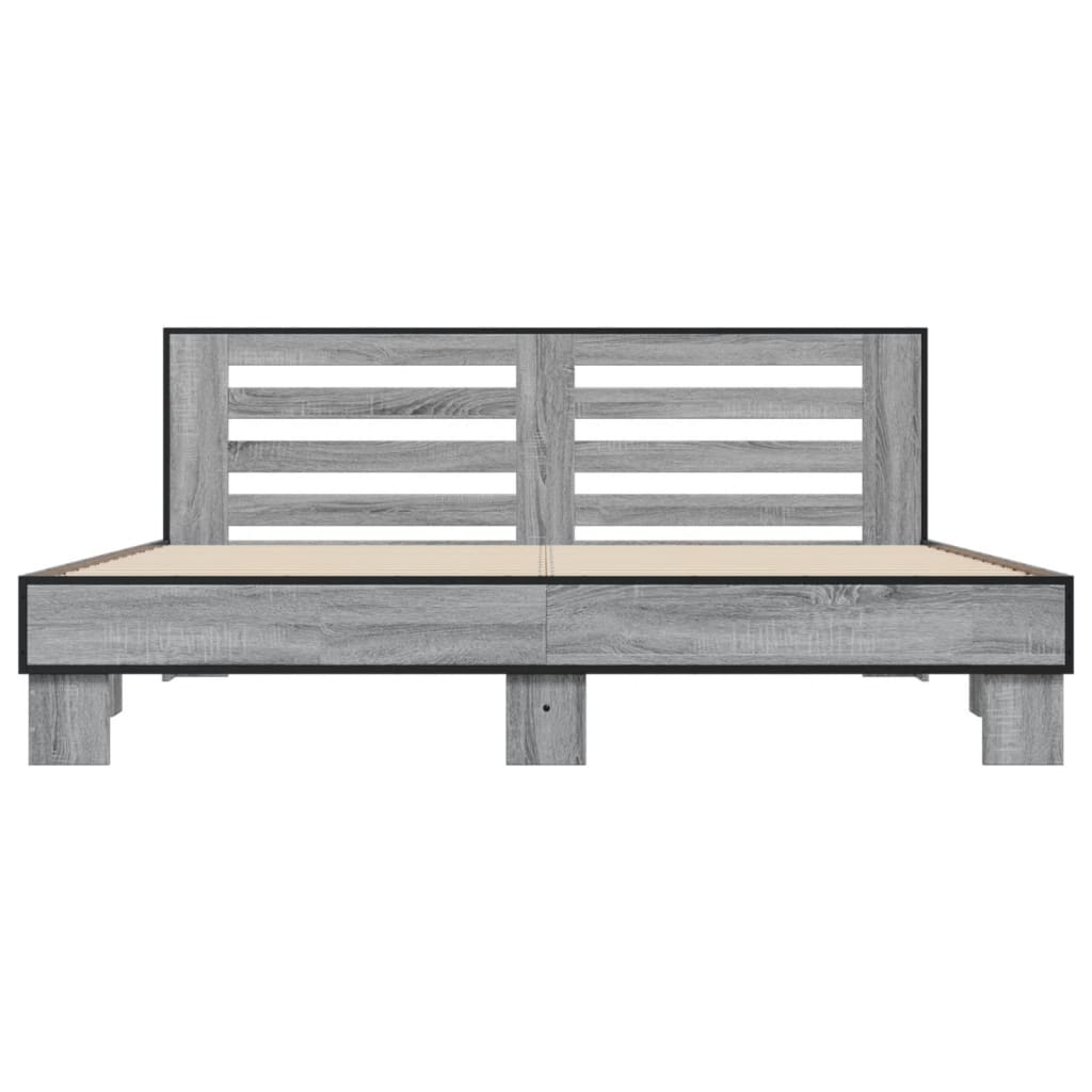 Bedframe bewerkt hout metaal grijs sonoma eiken 200x200 cm is nu te koop bij PeponiXL, paradijselijk wonen!