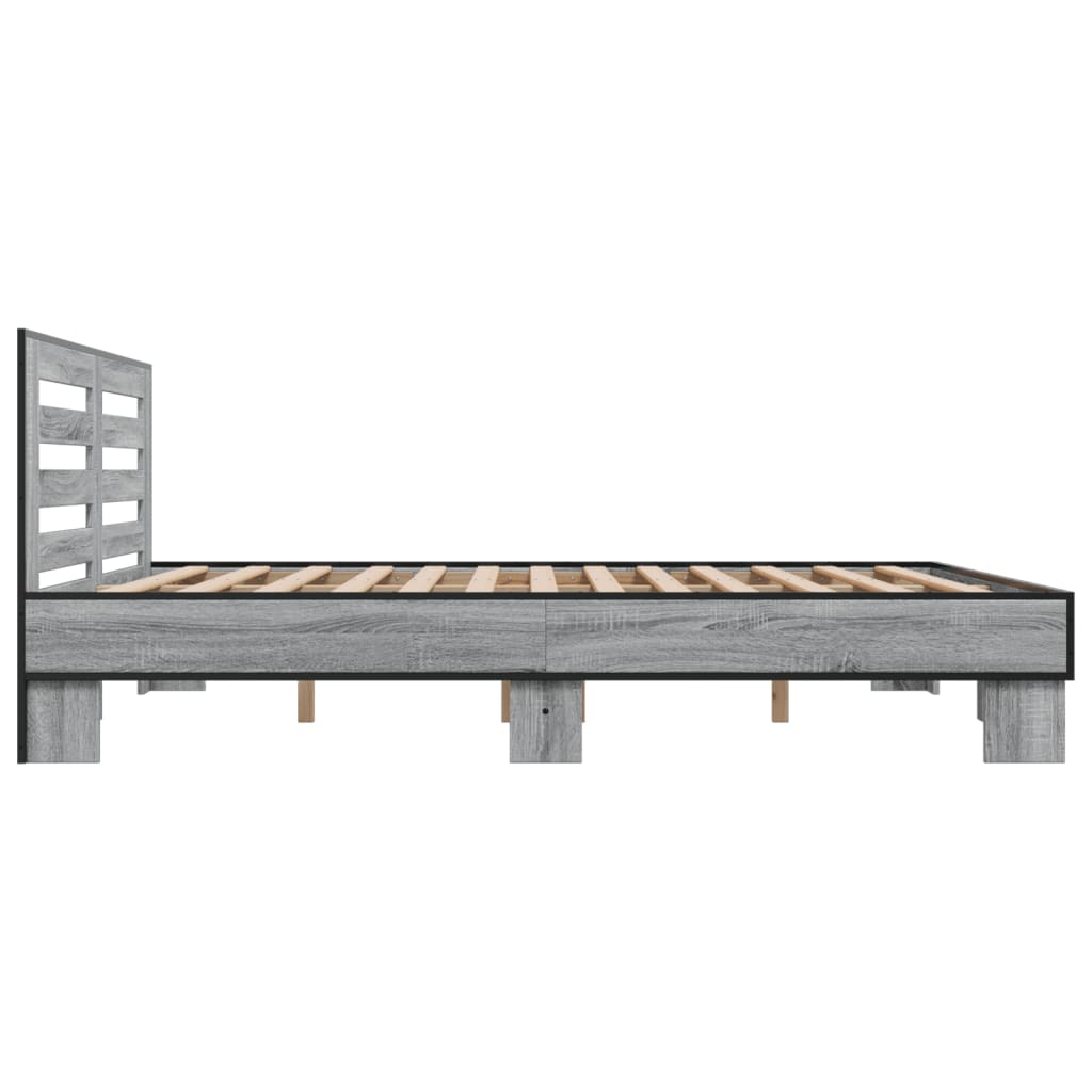 Bedframe bewerkt hout metaal grijs sonoma eiken 200x200 cm is nu te koop bij PeponiXL, paradijselijk wonen!