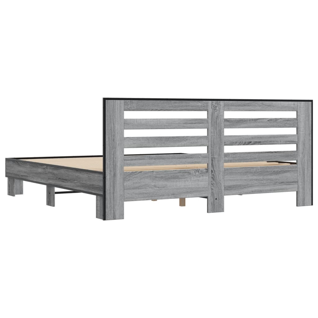 Bedframe bewerkt hout metaal grijs sonoma eiken 200x200 cm is nu te koop bij PeponiXL, paradijselijk wonen!