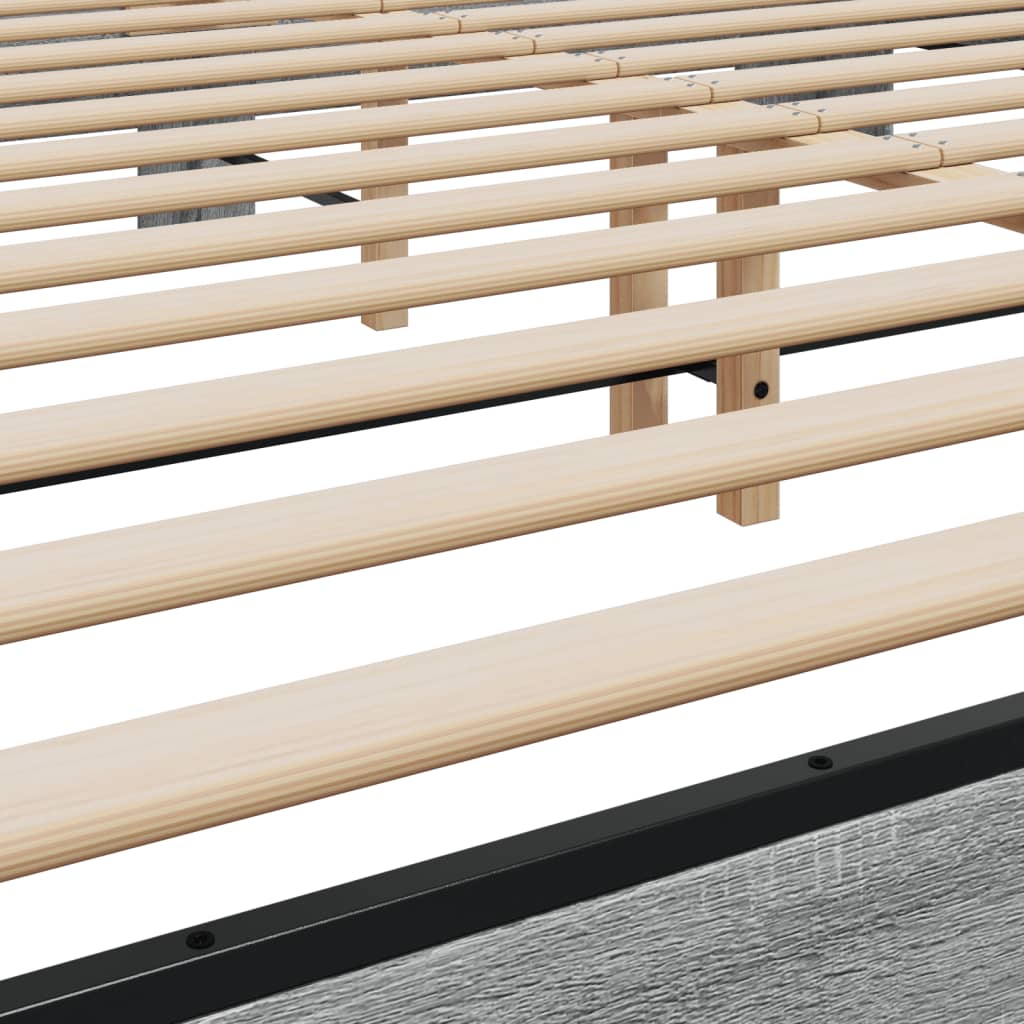 Bedframe bewerkt hout metaal grijs sonoma eiken 200x200 cm is nu te koop bij PeponiXL, paradijselijk wonen!