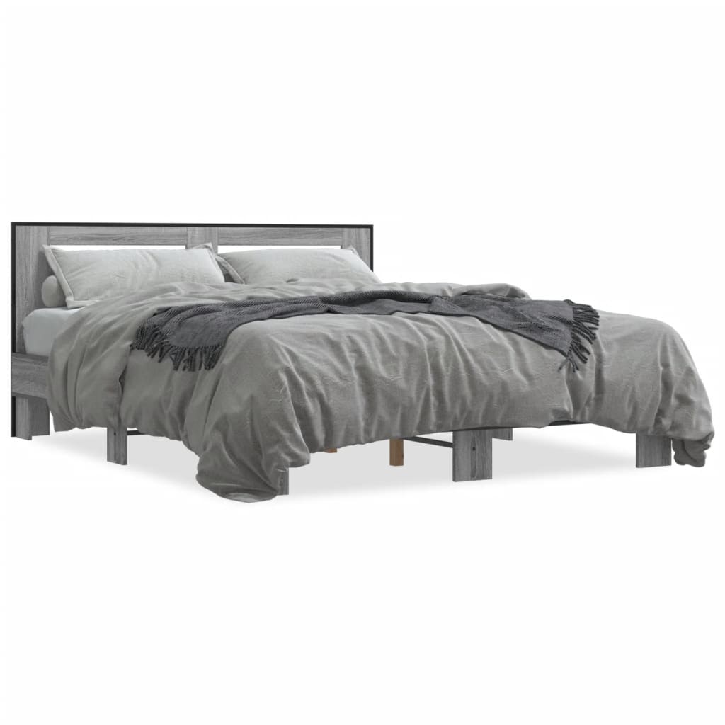Bedframe bewerkt hout metaal grijs sonoma eiken 150x200 cm is nu te koop bij PeponiXL, paradijselijk wonen!