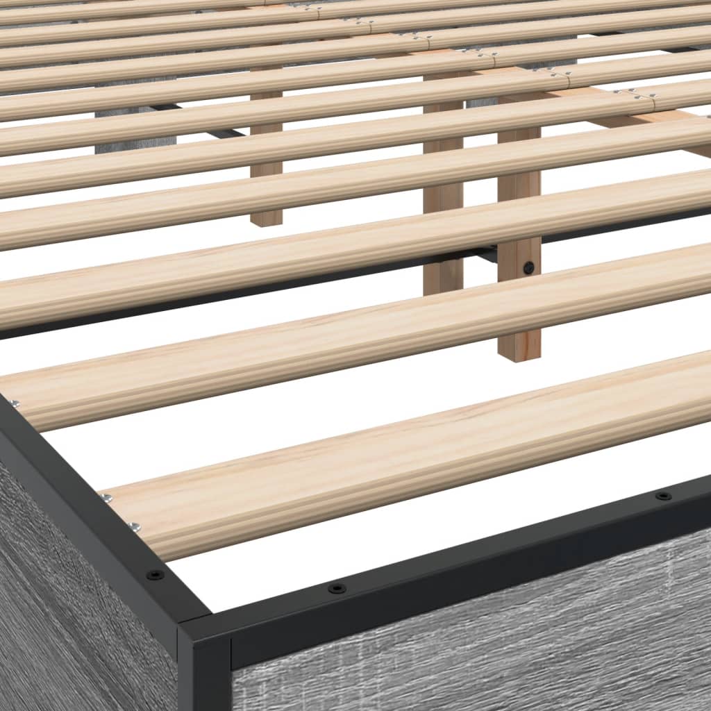 Bedframe bewerkt hout metaal grijs sonoma eiken 150x200 cm is nu te koop bij PeponiXL, paradijselijk wonen!
