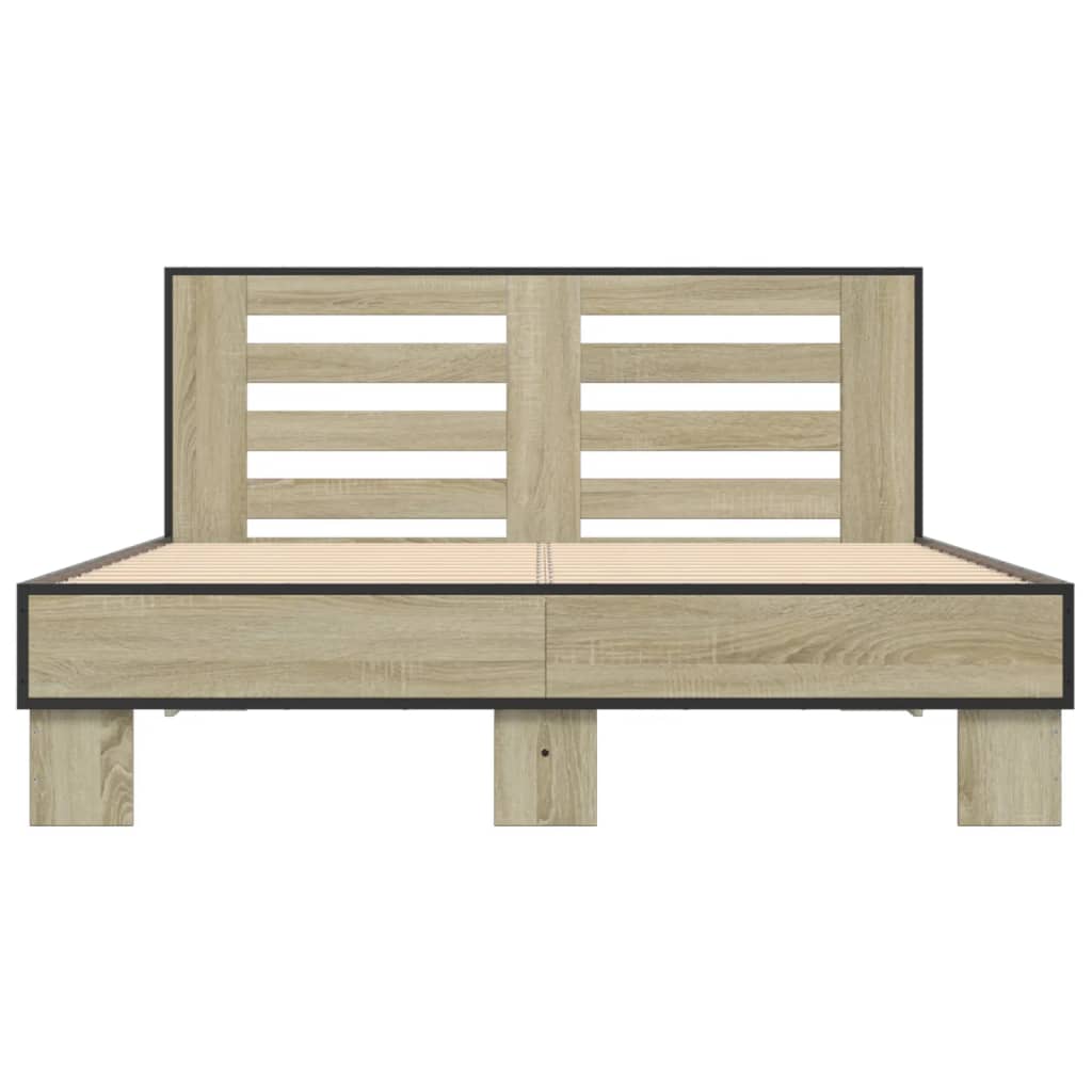 Bedframe bewerkt hout metaal sonoma eikenkleurig 140x200 cm is nu te koop bij PeponiXL, paradijselijk wonen!