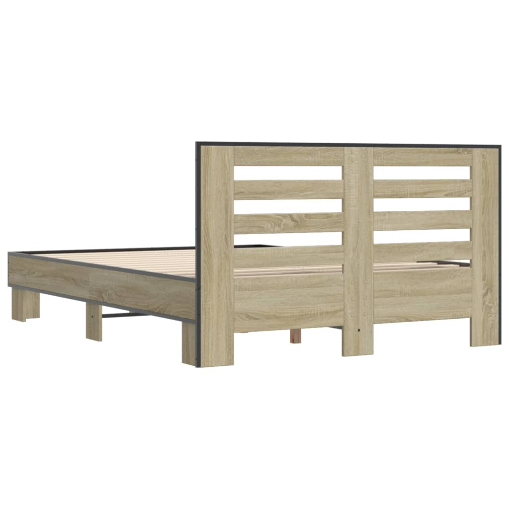 Bedframe bewerkt hout metaal sonoma eikenkleurig 140x200 cm is nu te koop bij PeponiXL, paradijselijk wonen!