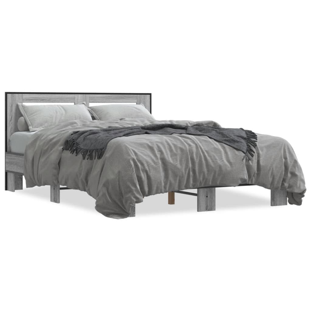 Bedframe bewerkt hout metaal grijs sonoma eiken 140x200 cm is nu te koop bij PeponiXL, paradijselijk wonen!