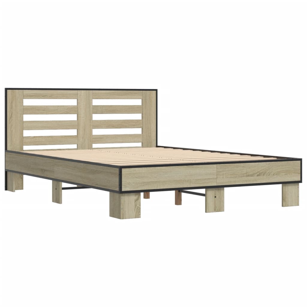 Bedframe bewerkt hout metaal sonoma eikenkleurig 120x200 cm is nu te koop bij PeponiXL, paradijselijk wonen!