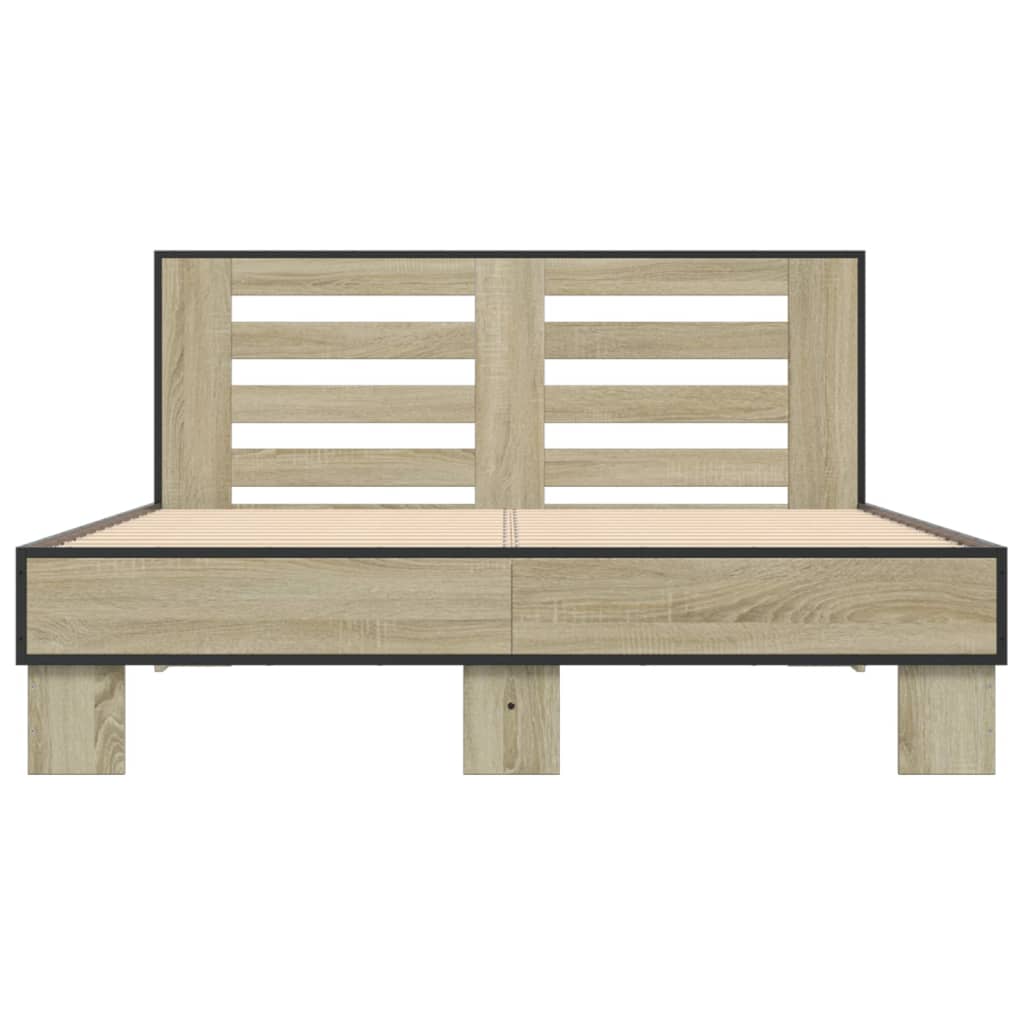 Bedframe bewerkt hout metaal sonoma eikenkleurig 120x200 cm is nu te koop bij PeponiXL, paradijselijk wonen!