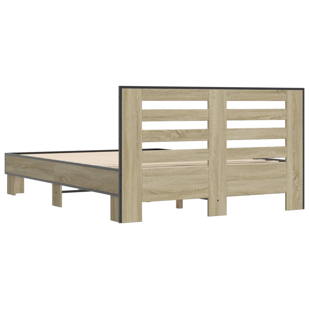 Bedframe bewerkt hout metaal sonoma eikenkleurig 120x200 cm is nu te koop bij PeponiXL, paradijselijk wonen!