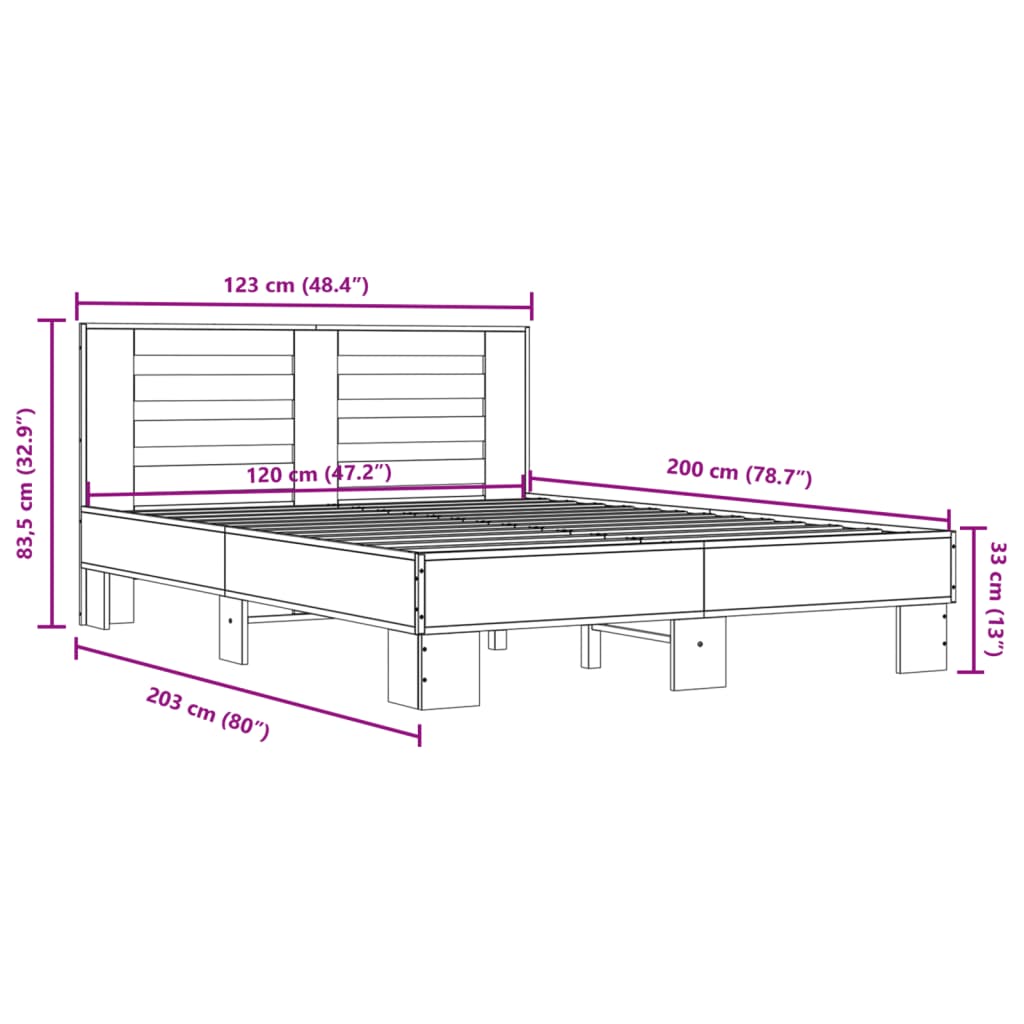 Bedframe bewerkt hout metaal sonoma eikenkleurig 120x200 cm is nu te koop bij PeponiXL, paradijselijk wonen!