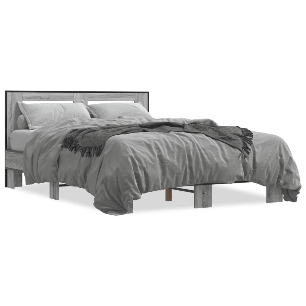 Bedframe bewerkt hout metaal grijs sonoma eiken 120x200 cm is nu te koop bij PeponiXL, paradijselijk wonen!