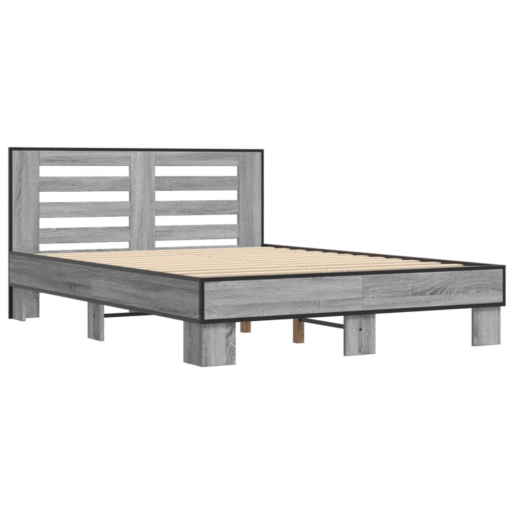 Bedframe bewerkt hout metaal grijs sonoma eiken 120x200 cm is nu te koop bij PeponiXL, paradijselijk wonen!