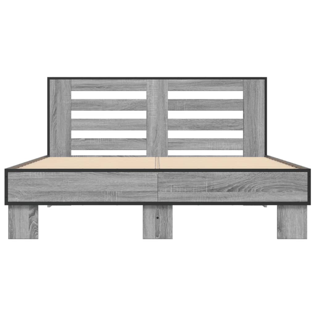 Bedframe bewerkt hout metaal grijs sonoma eiken 120x200 cm is nu te koop bij PeponiXL, paradijselijk wonen!