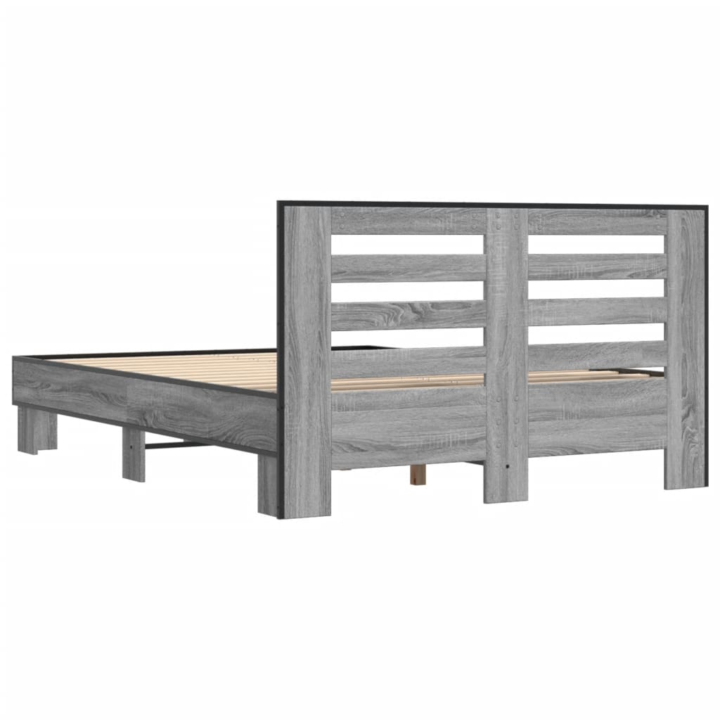 Bedframe bewerkt hout metaal grijs sonoma eiken 120x200 cm is nu te koop bij PeponiXL, paradijselijk wonen!