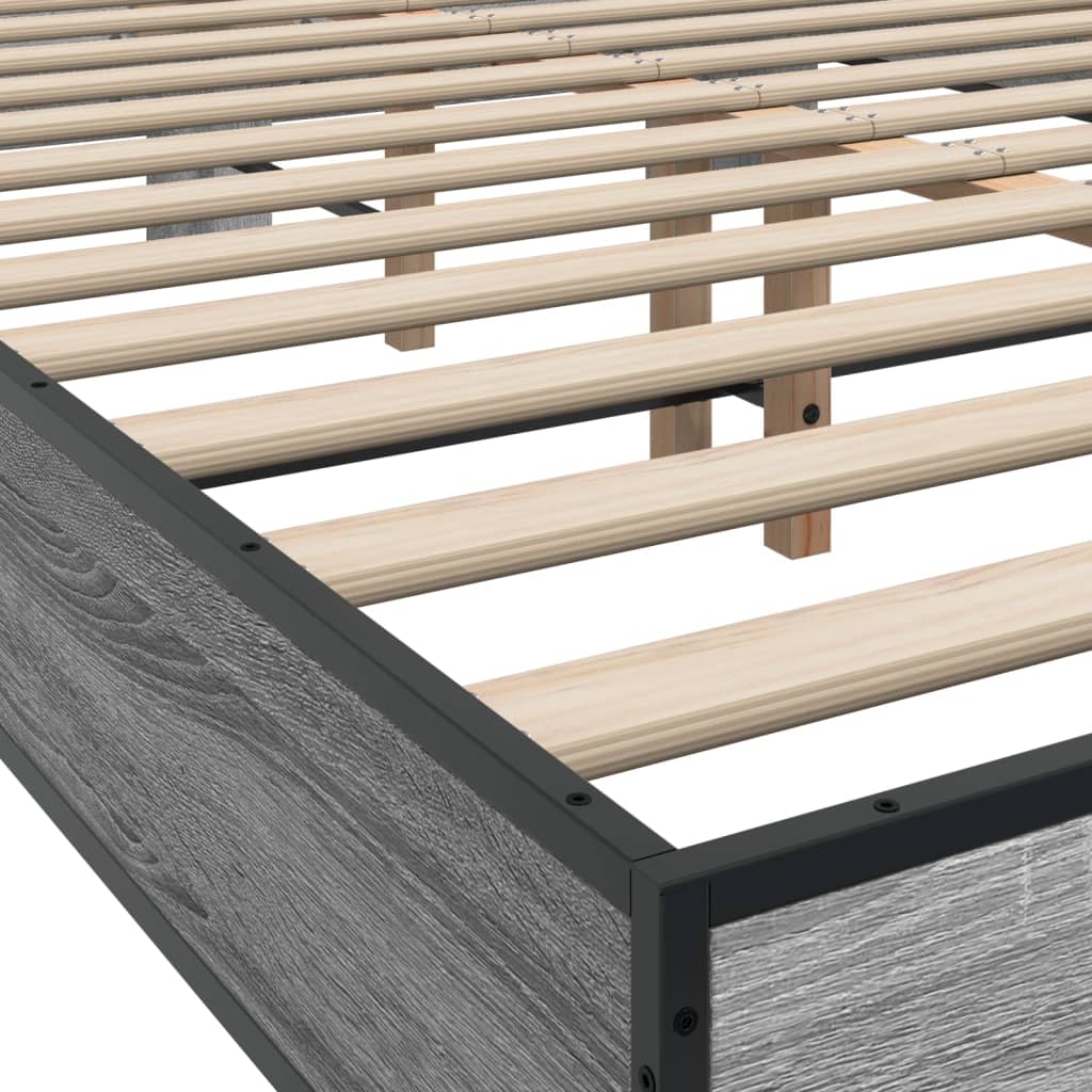 Bedframe bewerkt hout metaal grijs sonoma eiken 120x200 cm is nu te koop bij PeponiXL, paradijselijk wonen!