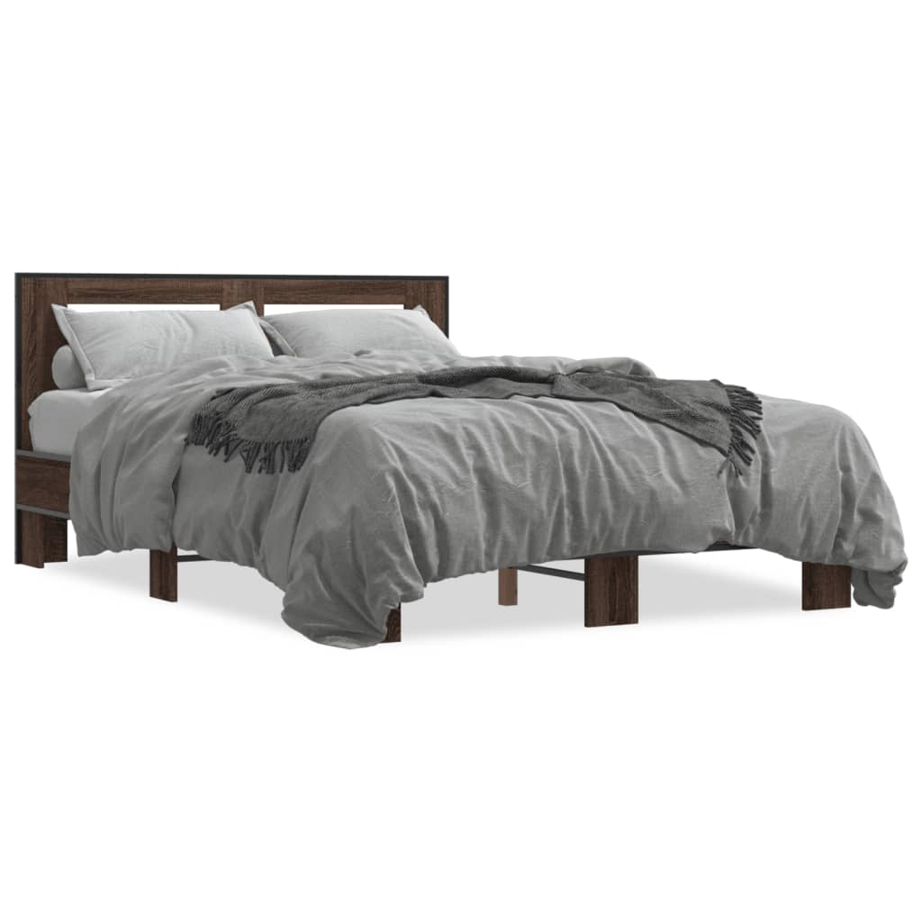 Bedframe bewerkt hout metaal bruin eikenkleur 120x200 cm is nu te koop bij PeponiXL, paradijselijk wonen!