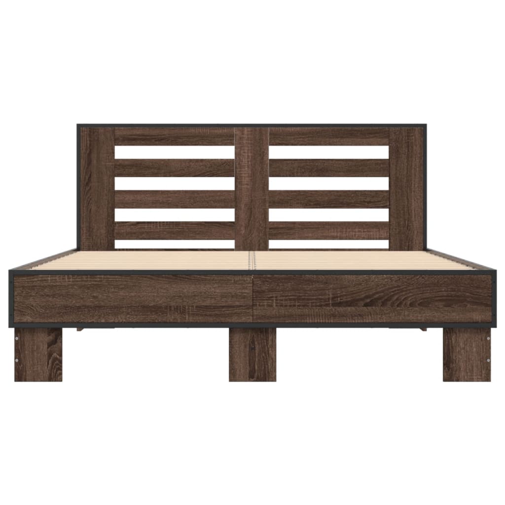 Bedframe bewerkt hout metaal bruin eikenkleur 120x200 cm is nu te koop bij PeponiXL, paradijselijk wonen!