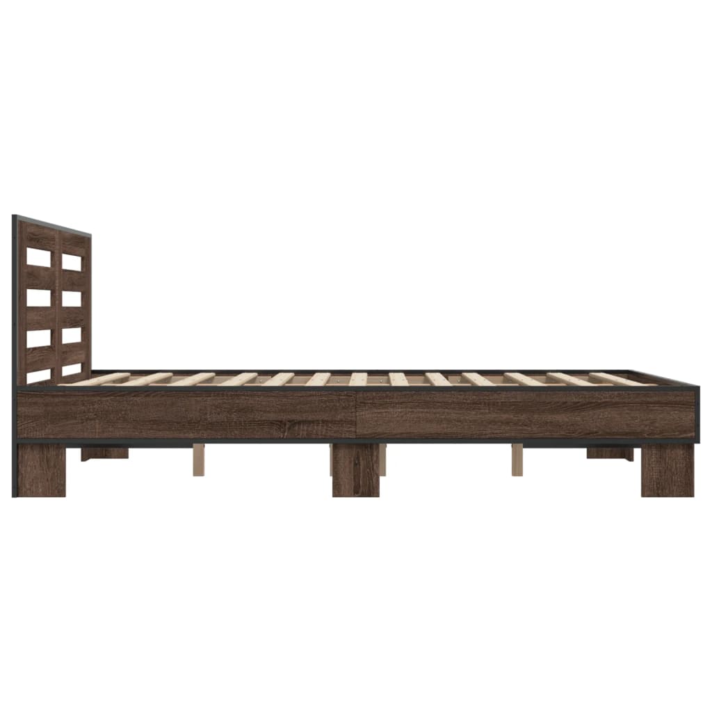 Bedframe bewerkt hout metaal bruin eikenkleur 120x200 cm is nu te koop bij PeponiXL, paradijselijk wonen!