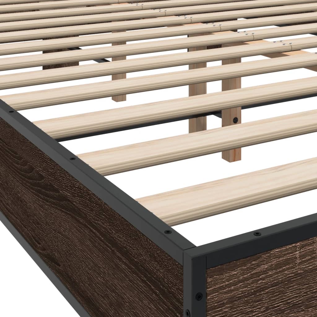 Bedframe bewerkt hout metaal bruin eikenkleur 120x200 cm is nu te koop bij PeponiXL, paradijselijk wonen!