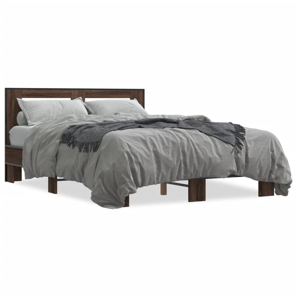 Bedframe bewerkt hout metaal bruin eikenkleur 120x200 cm is nu te koop bij PeponiXL, paradijselijk wonen!