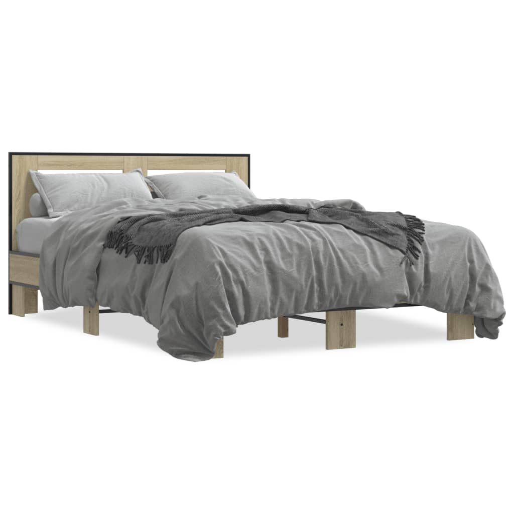 Bedframe bewerkt hout metaal sonoma eikenkleurig 90x190 cm is nu te koop bij PeponiXL, paradijselijk wonen!