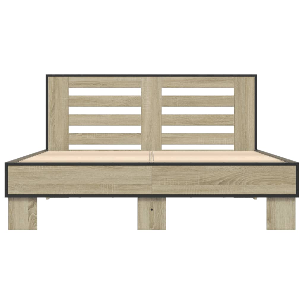 Bedframe bewerkt hout metaal sonoma eikenkleurig 90x190 cm is nu te koop bij PeponiXL, paradijselijk wonen!